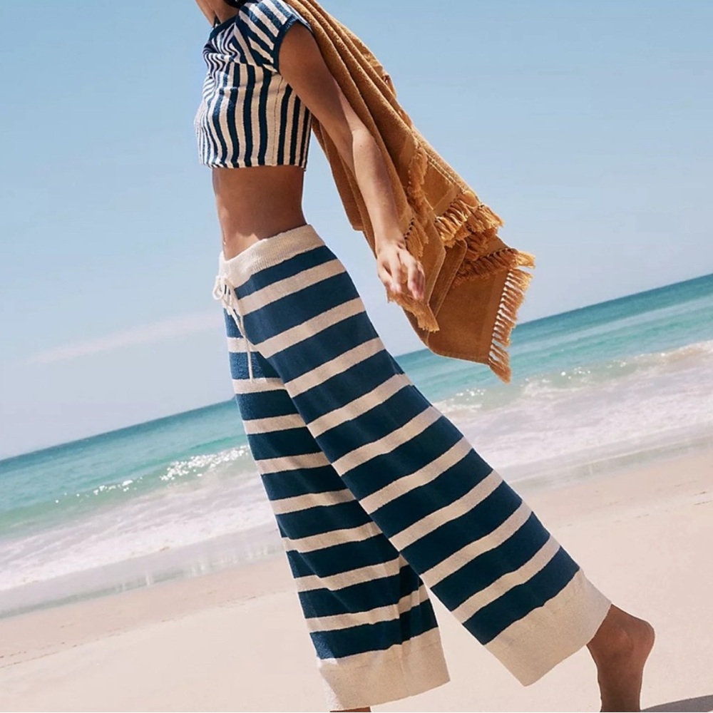 Free People Striped Navy and Cream Pajama Set